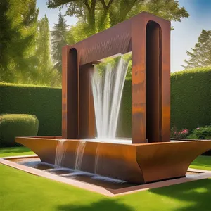 Decoración de jardín Fuente de agua de metal Piscina Cascada Corten Acero Característica de agua al aire libre