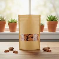 Sachets Doypack en papier kraft brun avec fenêtre transparente rectangulaire de 5x8 pouces pour aliments, noix, chips, bonbons