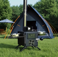 Poêle portable sans fumée pour tente familiale - Acier inoxydable avec pieds pliables et fonction brûleur à bois