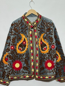 Women's <b>Velvet</b> Mandarin Collar <b>Jacket</b> Hand Embroidered Floral Pattern Full Sleeve Autumn Style <b>Velvet</b> <b>Jacket</b> - Product Image 2
