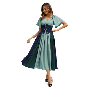 European Medieval Retro Color Blocked Patchwork <b>Dress</b> A-Line Scoop Neck Full Skirt Masquerade Ball Prom <b>Dress</b> Sizes S-3XL - Product Image 2