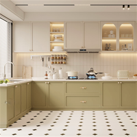 Îlot de cuisine moderne de luxe personnalisé en panneaux de mélamine et placage de bois massif, ensemble complet d'armoires de rangement pour villa