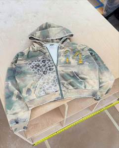 Men French Terry Vintage Zipper <b>Hoodie</b> Oversized Custom <b>Print</b> <b>Leopard</b> Camo Graphic Zip <b>Hoodie</b> Acid Wash Distressed Zip up <b>Hoodie</b> - Product Image 6