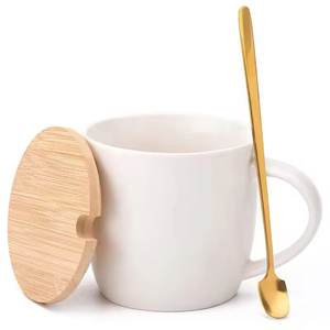 Mug en céramique de haute qualité 401-500 ml, finition brillante, couvercle en bois, cuillère, logo personnalisable, résistant à la chaleur, durable, multicolore - Product Image 3