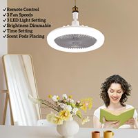 Ventilateur de plafond LED moderne électrique en plastique avec télécommande, 3 options de couleur, rotation à 360°, base E27, pour la maison, l'hôtel, l'extérieur