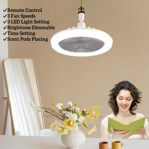 Ventilateur de plafond LED moderne avec lumière et télécommande, 3 couleurs à intensité variable, rotatif à 360°, idéal pour chambre et hôtel, avec douille E27 - Meilleure vente - Product Image 3