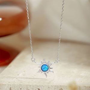 Dylam New Arrival Elegant Women Sterling Silver Diamond Gemstone 5A Zirconia Sun Synthetic <b>Opal</b> Pendant <b>Necklace</b> - Product Image 5