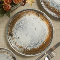 JQY Vaisselle de traiteur Assiettes à dîner en céramique mouchetée grise semblable à du grès Ensemble d'assiettes à vaisselle en porcelaine rustique pour restaurant