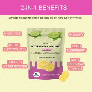 Oem bán buôn hydrat hóa Miễn dịch uống 400mg chất điện giải miễn dịch hỗ trợ hương vị chanh vitamin khoáng chất 15 Stick gói cho thể thao - Product Image 3