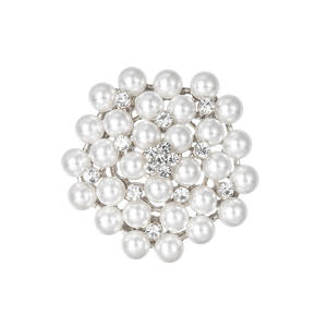 新着女性ファッション高級ジュエリーシルバーゴールド合金クリスタルラインストーンパールブローチ - Product Image 5