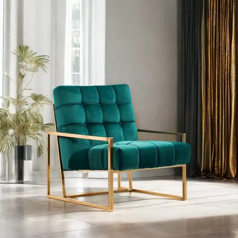 Luxury Gold Metal Accent Chair Velvet
