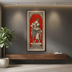 Peinture murale traditionnelle Radha Krishna SSD Market |   Œuvre d'art mythologique indienne faite à la main |   Décoration d'intérieur ethnique rouge et noire - Product Image 6