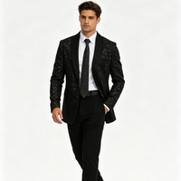 Blazer homme à revers châle scintillant avec points de paillettes, simple boutonnage, veste de costume de soirée Sehe Fashion