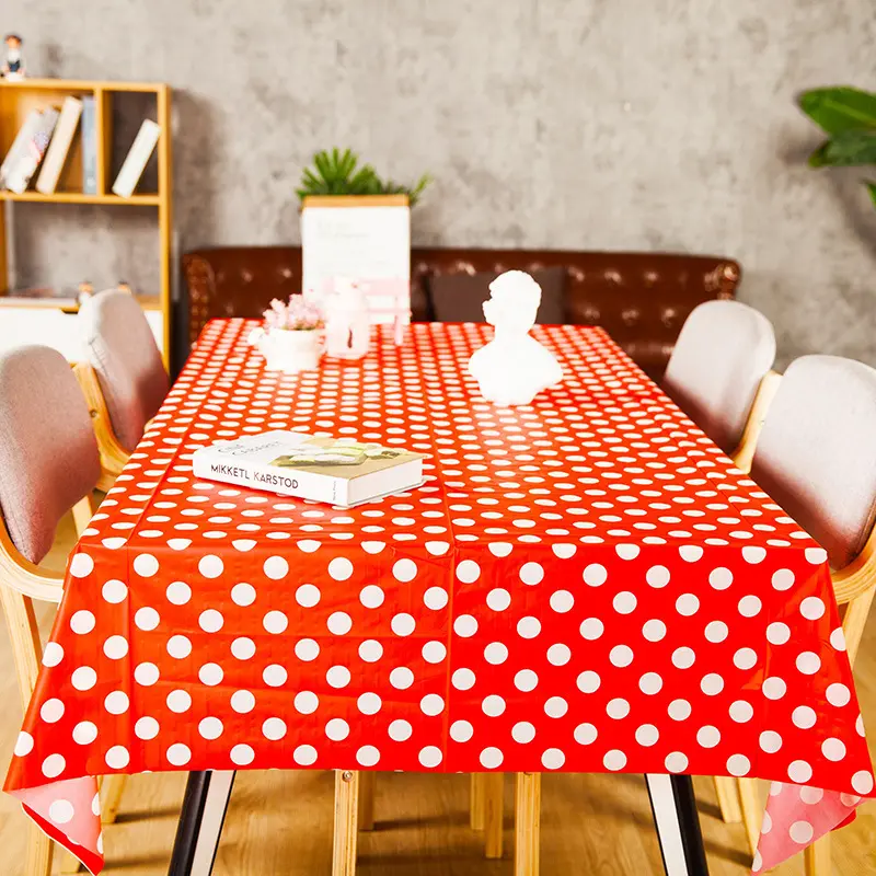 Custom Christmas Red White Polka Dot 3d Print Pattern Foldable Tablecloth Disposable Rectangle Plastic Waterproof Table Cloth