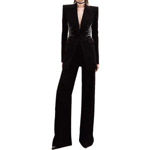 Maßgeschneiderter Neuer Design Spandex Strass-Knopf Reißverschluss Bleistift-Hosen Jacke Lässiger Zweiteiler Weiß Unifarben Gefärbter Damen-<span class=keywords><strong>Blazer</strong></span>-Anzug - Product Image 3