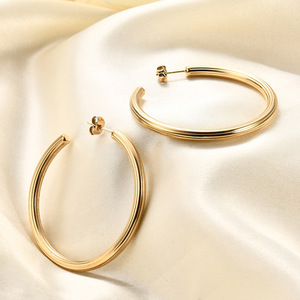 Nuovo Design <span class=keywords><strong>Orecchini</strong></span> a Cerchio a Strisce Rotonde a Forma di C in Acciaio Inossidabile Placcato Oro 18K da Donna, alla Moda, per Matrimoni e Feste, Idea Regalo - Product Image 2