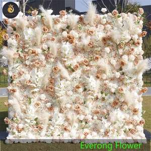 EV <span class=keywords><strong>T197</strong></span> Venta caliente Rosa Artificial Flor Pared Seda Pampas Hierba Lujo Boda Telón de fondo Enrollar - Product Image 1