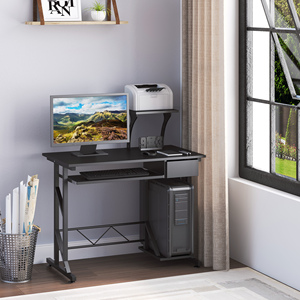 HOMCOM-Escritorio de oficina de acero y madera para ahorrar espacio, con cajón, bandeja extraíble para teclado, 90x50x100 cm, color negro - Product Image 2