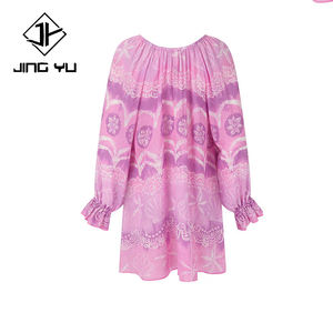 Factory Bohemian Print Comfortable Mini <b>Dress</b> Custom 100% Organic Cotton Crinkle Waist-cinching <b>Dress</b> - Product Image 6