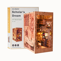 IIECREATE SL-09 Rompecabezas 3D de Madera en Miniatura, Kit de Juguete de Dibujos Animados, Maqueta DIY para Rincón de Lectura, Escala 1:24, con Luz, Ecológico, Juguete Educativo