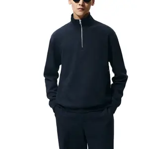Grosir Kustom Hoodie Pria Pullover Lengan Panjang Cetak Atasan Hitam Pakaian Luar Golf Pullover 1/4 Kaus Kerah Ritsleting