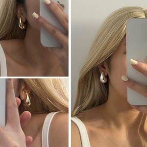 Pendientes de <span class=keywords><strong>Bottega</strong></span> Huecos de Acero Inoxidable con Baño de Oro de 18k para Mujer, Hipoalergénicos, Ligeros, con Forma de Gota de Agua - Product Image 4