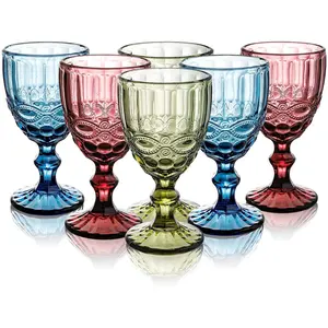 Sıcak satış mutfak ve masa içme renkli cam kadeh düğün parti Vintage şarap bardağı makine yapımı ucuz kadeh cam