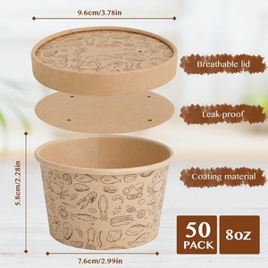 Tazón de Papel Kraft para Llevar con Tapa de PET, Impresión Personalizada, Contenedor Desechable para Ensaladas, Sopas y Alimentos, 8oz 24oz, Embalaje Reciclable - Product Image 2