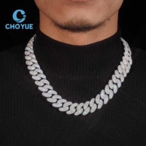 ลดราคาพิเศษ สร้อยคอเงินแท้ S925 ขนาด 18 มม. แบบ Cuban Link 4 แถว ประดับเพชรโมอิสซาไนต์ สไตล์ฮิปฮอป เครื่องประดับคุณภาพสูง สร้อยคอผู้ชาย ผ่านการทดสอบเพชร GRA - Product Image 1