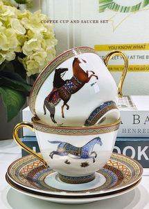 Hot Sale European Luxury Oriental Horse Bone China Coffee Cup Saucer <b>Set</b> with <b>Gift</b> Box for Back to School - Product Image 4