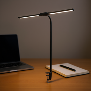 Lámpara de Escritorio LED con Pinza, Doble Cabezal, Cuello de Cisne Ajustable 360 Grados, Iluminación de Oficina, Control Táctil, Regulable, Luz Diurna 5000K - Product Image 2