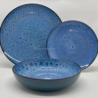 Service de table complet, ensemble de vaisselle de luxe en céramique émaillée bleue