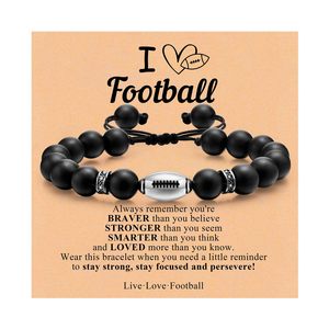 Bracelet tressé ajustable avec breloque ballon de sport (<span class=keywords><strong>football</strong></span>, baseball, basketball) et perles en pierre naturelle, carte de citation inspirante - Product Image 3