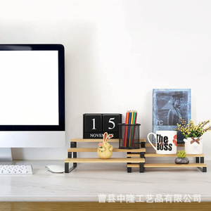 Étagère de rangement de bureau en fer et bois, support pour capsules de café, étagère à condiments de cuisine extensible en bois - Product Image 2