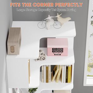 Modern 6Tier <strong>White</strong> Wood <strong>Corner</strong> <strong>Shelf</strong> <strong>Unit</strong> for Living Room Kitchen Storage and Display Organization - Product Image 4