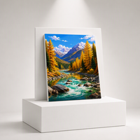Peinture par numéros imprimée avec cadre en bois, kit d'art sur toile de coton - Paysage moderne, décoration intérieure, kit cadeau