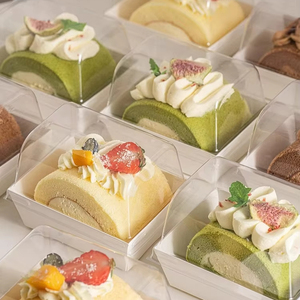 Bán buôn tùy chỉnh <span class=keywords><strong>Baking</strong></span> cuộn bánh Đóng gói hộp giấy với nắp trong suốt cho tiệm bánh cà phê Takeaway hiển thị hộp giấy - Product Image 1