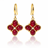 Anting Bunga Merah Vintage Wanita, Anting Gantung Baja Anti Karat Berlapis Emas, Perhiasan Bunga Resin, Aksesoris Hadiah Elegan