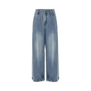 Women's Casual Wide High Waist Flare Pants Single Button Branded Colored <b>Denim</b> Breathable Solid Pockets Bow-New Design Wholesale - Product Image 1