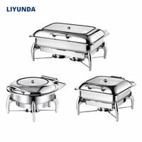 LIYUNDA – Ensemble chauffe-plats de luxe en acier inoxydable pour buffet, avec réchaud à gaz doré 6L/9L – Équipement de maintien au chaud