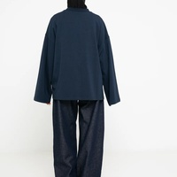 Ensemble de sport long tunique pour femme musulmane, tenue de yoga, hijab voile, vêtements de sport modestes, t-shirt ample en coton bleu marine