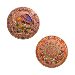 Moneta Commemorativa Squisita Prime da 1oz in Rame .999 con Drago di Fuoco e Gnomi, Gemma d'Oro 3D in Rilievo, con Mitologia per Regalo Fantasy - Product Image 2