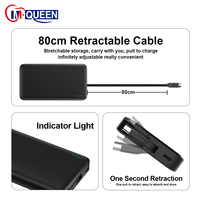 Batterie externe personnalisée Slim 10000 mAh 22,5 W avec câble de charge rétractable, batterie externe portable à charge rapide 10000 mAh pour téléphone