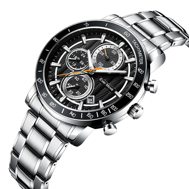 OEM Accept  Ever Move  Hot Sale  Sports Watches Stainless Steel Strap Quartz  Multifunctional Waterproof Watch Relojes