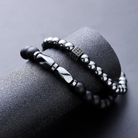 Bracelet Personnalisé en Pierre Naturelle Hématite Thérapeutique, Bijou Homme Hématite