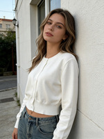 Nouveau Cardigan Femme Col Rond en Maille Unie Boutonné Respirant Doux Confortable Décontracté Quotidien Printemps-Été 2026
