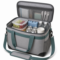 Sac isotherme pliable portable en tissu gris, sac de pique-nique avec poches latérales en filet et bandoulière pour le camping et les sorties à la plage