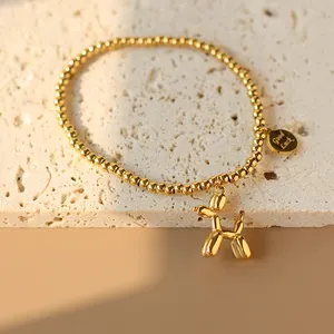 Customize name Beaded Bracelet&Bangle Gold Plated Tarnish Free Jewelry Dog Charm Strand Bracelets Unisex Gift Wholesale Price