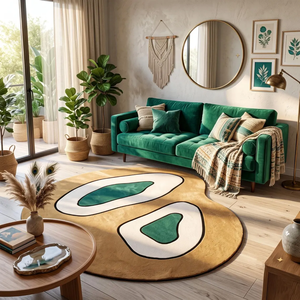 Tapis artisanal en laine, motif abstrait, design organique, style Mid-Century Modern, pour salon, chambre, couloir, bureau et décoration - Product Image 6