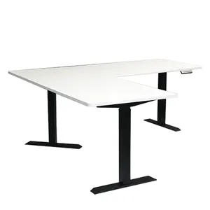 طاولة قائمة بارتفاع قابل للتعديل قابلة للتمديد 3 محركات مكتب رفع على شكل L إطار